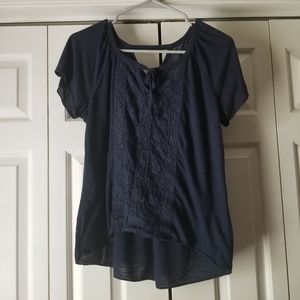 Navy Middle Lace Accent Top